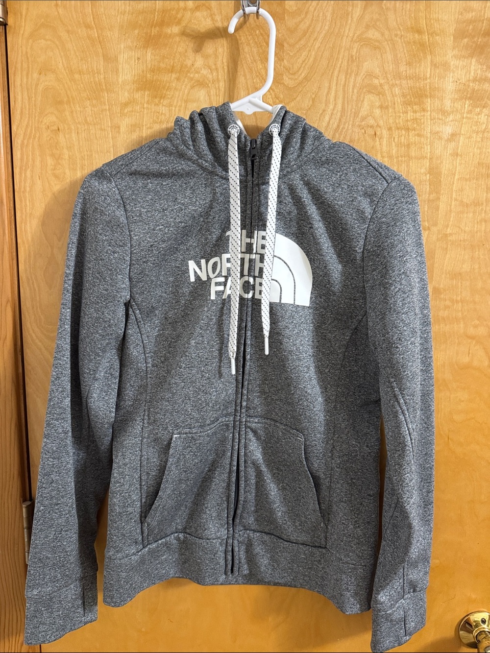 The North Face Heather Gray Full-Zip Hoodie with White Logo